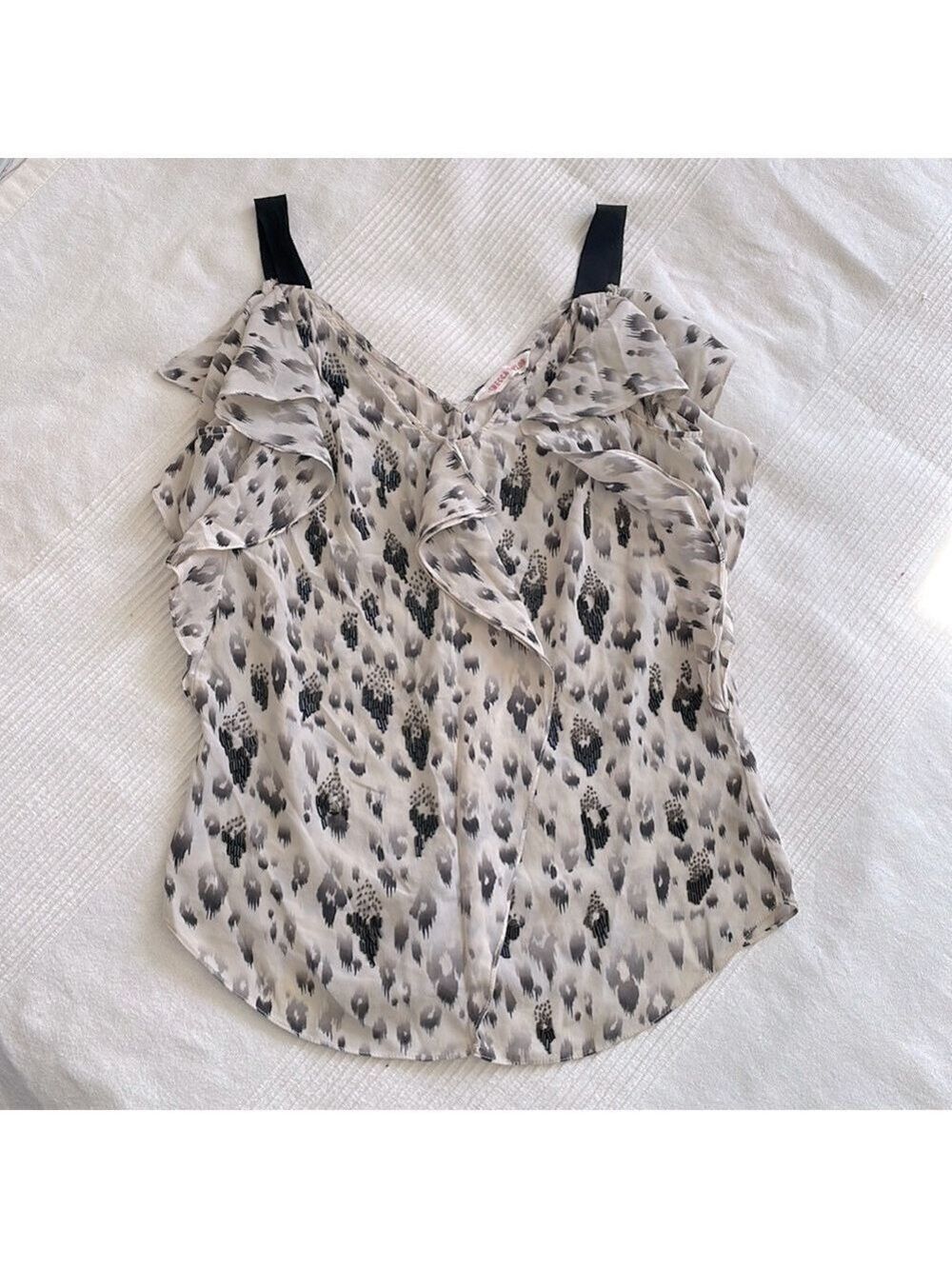 Rebecca Taylor Silk Tank Top Black White Beaded Small